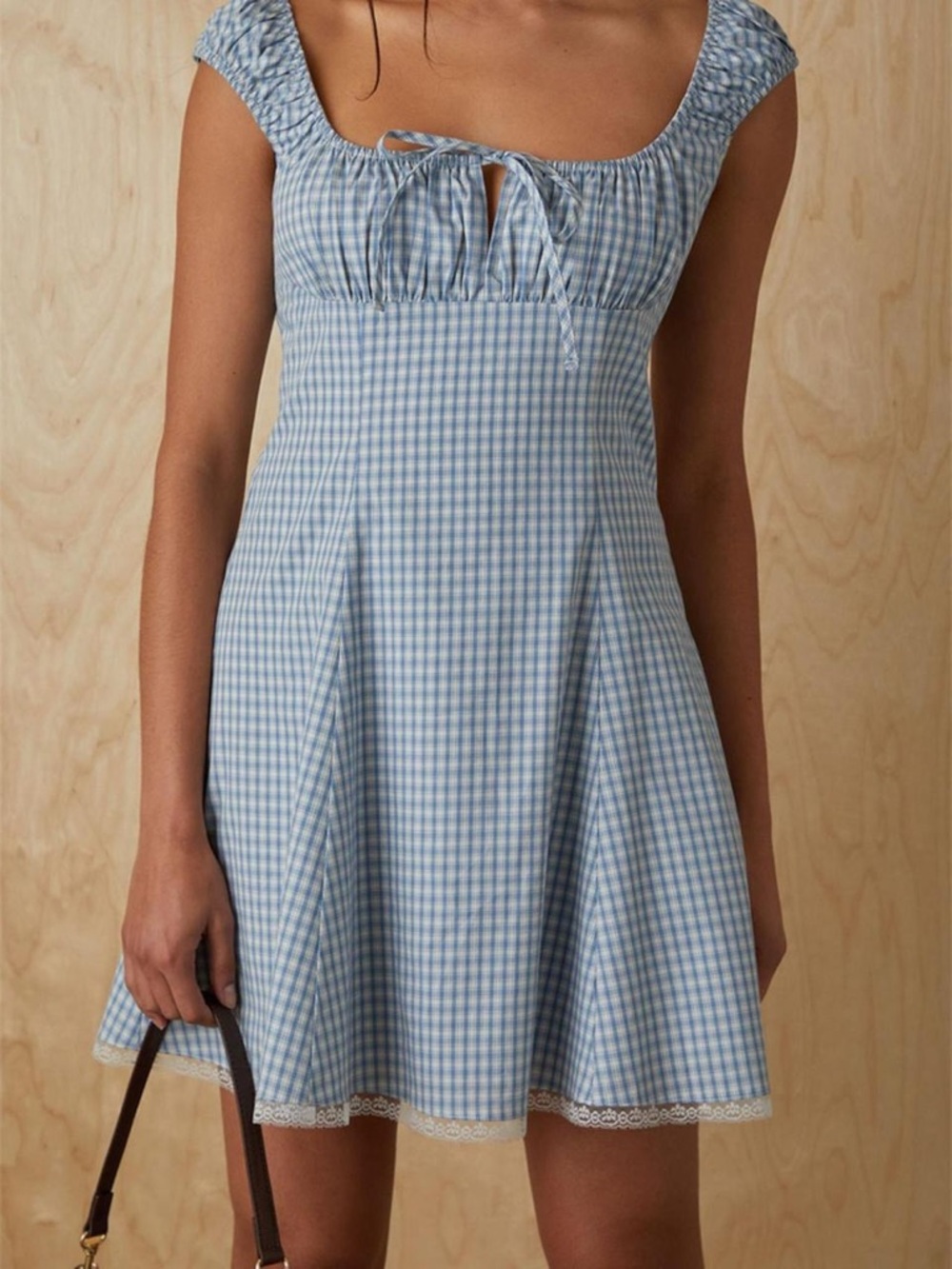 Your Favorite Babydoll Blue Gingham Tie-Front Mini Dress